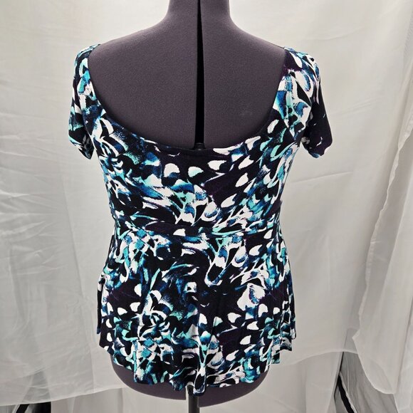 630-12 Torrid Super Soft Knit Floral Babydoll Blue Off Shoulder Top Size 1 (14/1 - Picture 7 of 14
